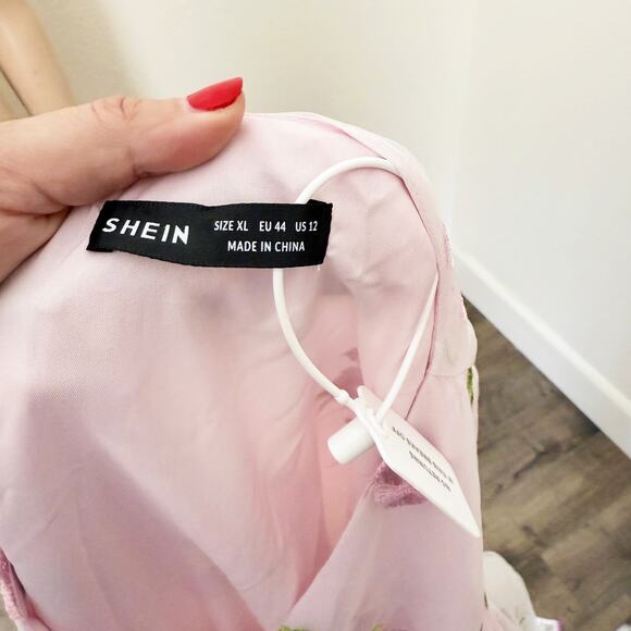 [Shein] Light Pink Floral Embroidered V-Neck Mesh Maxi Dress Wedding NEW Size XL - Picture 11 of 12